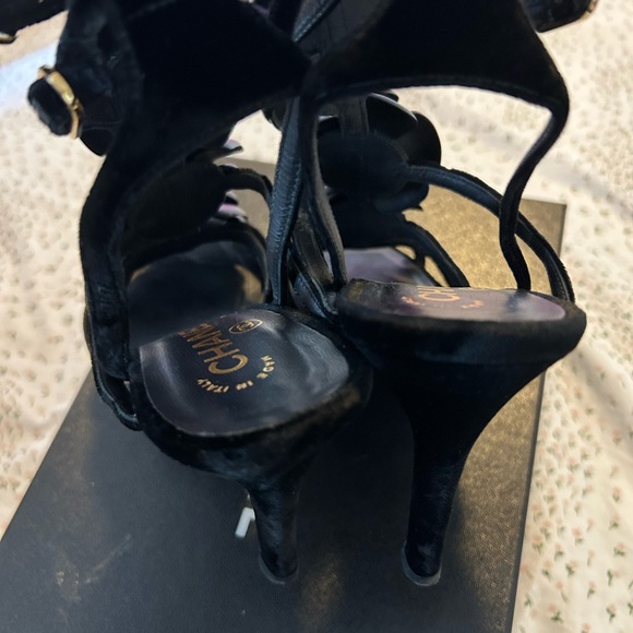 CHANEL Black Camellia-Embellished Strappy Heels - Picture 4 of 6